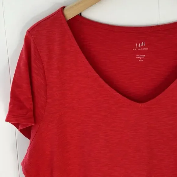 J.Jill Knit V-Neck Dress Size LP Large Petite Pockets 100% Cotton Short Sleeve - Picture 5 of 10